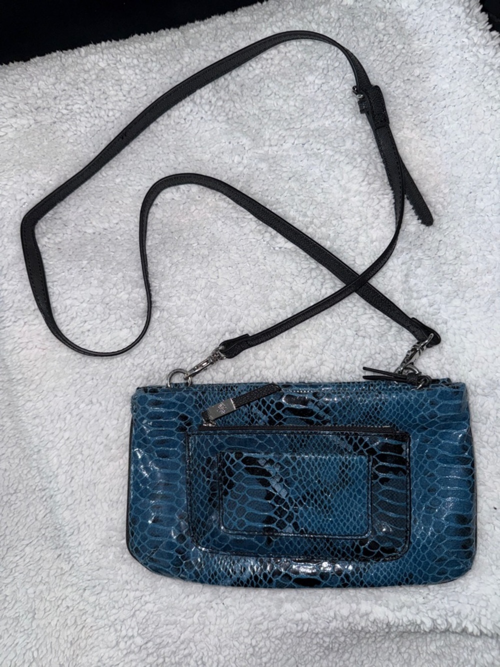 Blue Snake-Embossed Crossbody multi pockets animal print elegant feminine small